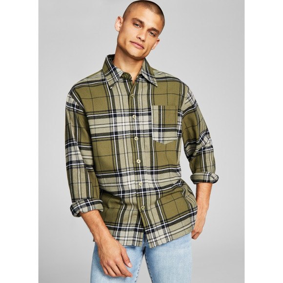 And Now This Men Flannel Plaid Button-Down Shirt Green Plaid Size XXL - Picture 1 of 1